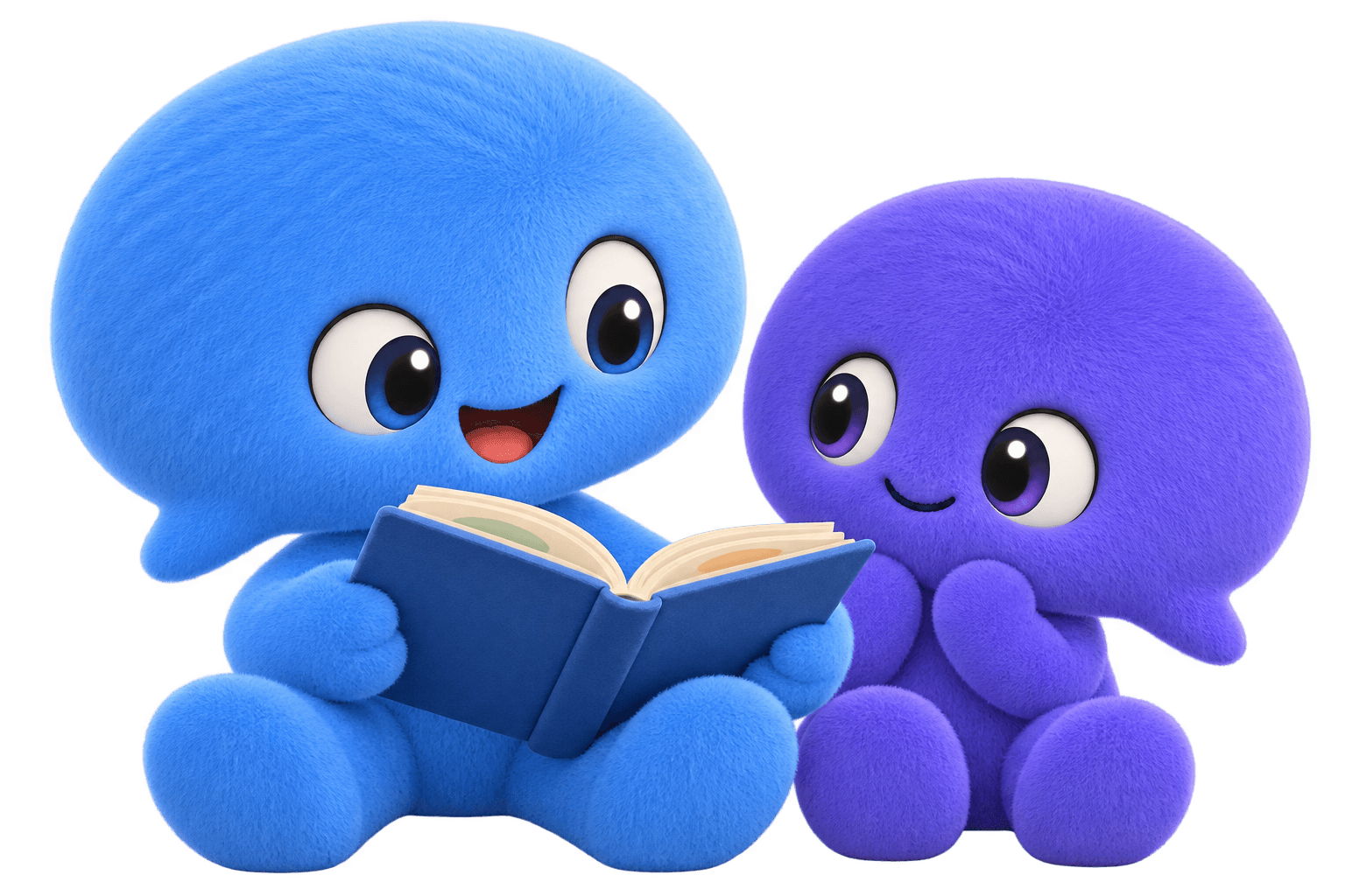 Two JustPhrase characters reading a book together